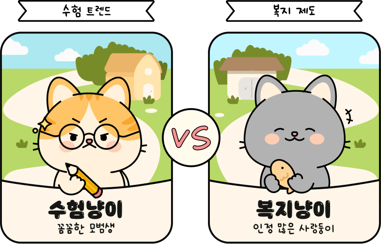수험냥이 꼼꼼한 모범생 vs 복지냥이 인정 많은 사람둥이